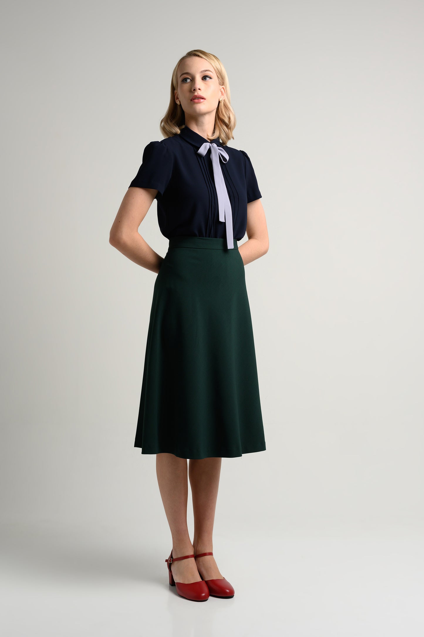 Rosylee Midi Skirt With Pleat Detail - Emerald 2