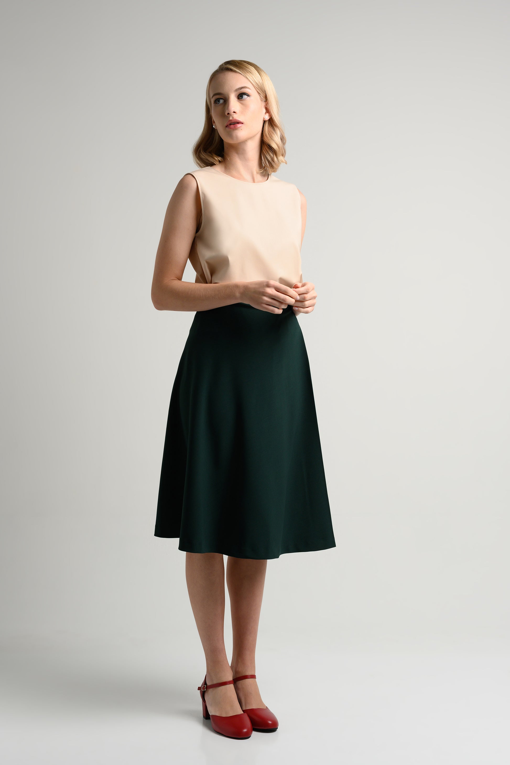 Rosylee Midi Skirt With Pleat Detail - Emerald 3